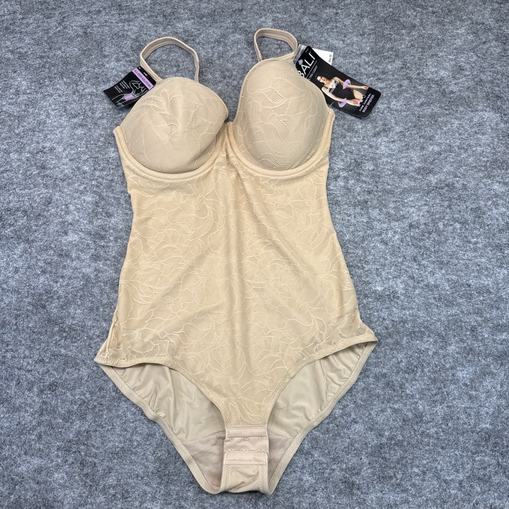 NEW Bali ultra light body briefer women's 34D tan firm lace underwire DF6552